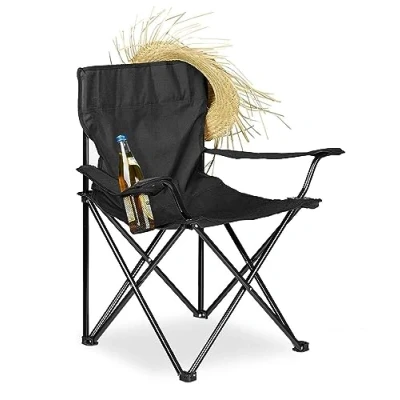 Image of MantraRaj Camping Folding Chairs Patio Outdoor Portable Garden Chair Fishing Lounger Seat With Cup Holder Beach Ideal For Camping, Fishing, Parties, Caravan Trips, BBQ (Black 1 Chair)