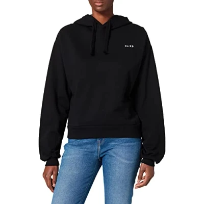 Image of NA KD Women&#039;s Logo Basic Hoodie Hooded Sweatshirt, Black, XS UK