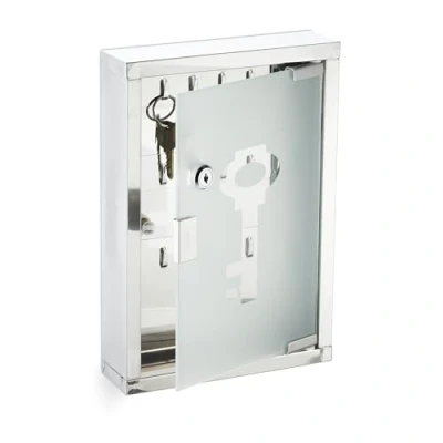 Image of Relaxdays Lockable Cabinet, Box for Walls, Stainless Steel Key Case, HBT: 32x22x6 cm, Silver, Steel, 32 x 22 6 cm