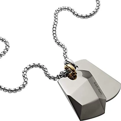 Image of Diesel Necklace for Men Double Dogtags, 60cm+5cm Silver Stainless Steel Necklace, DX1143040