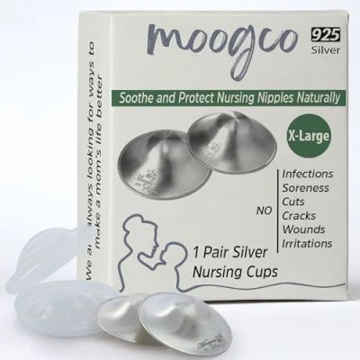 Image of Moogco The Original Silver Nursing Cups Nipple Shields for Newborn Essentials Must Haves Soothe and Protect Your Nipples 925 (XL)