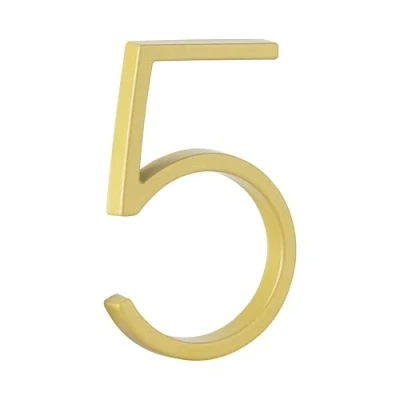 Image of HASWARE Floating House Number Sign: 5 inch Modern Door Signage Striking for Street Home Address Numerals (5, Golden)