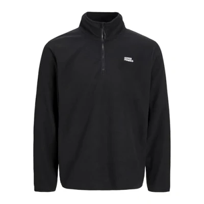 Image of JACK &amp; JONES Men&#039;s Jjecorp Logo Fleece Quarter Zip Noos Sweatshirt, Black, S