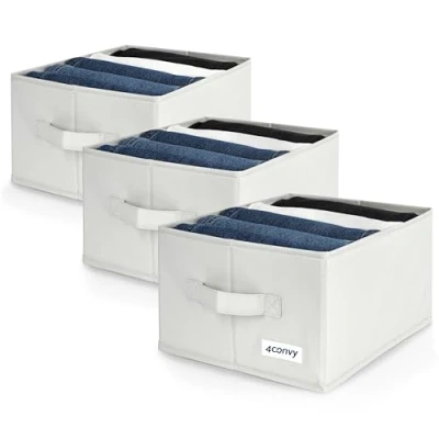 Image of 4CONVY Trousers Organiser for Wardrobe [2024 UPGRADED MATERIAL] Fixed Storage Box with Large Compartments Foldable Jeans, Shirts Pack of 3