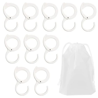 Image of 10 Pieces of Towel Rack Hooks, 1 Piece Storage Bag, Clothes Rail Hook, Multifunctional Hanging Hook