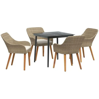 Image of vidaXL 5 Piece Garden Dining Set Beige Poly Rattan