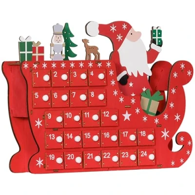 Image of HOMCOM Christmas Advent Calendar with 24 Countdown Drawers, Reusable Wooden Holiday Decor, Xmas Gift for Kids Adults