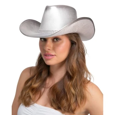 Image of Wicked Costumes Adult Texan Cowboy Hat Fancy Dress Party Accessory Silver Rhinestone