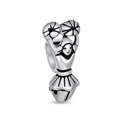 Image of School Spirit Sports Cheer Cheerleader Charm Bead For Women Teen Oxidized .925 Sterling Silver Fits European Bracelet