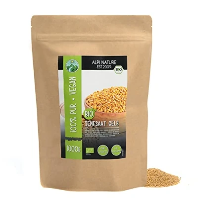 Image of organic mustard seeds whole yellow white (1kg, 2.2lb), entirely from controlled cultivation, 100% natural, without additives,