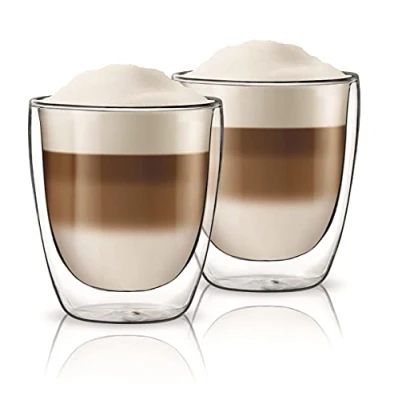 Image of Aqualogis Double Wall Thermo Insulated Glass Cup Tea, Cappuccino Coffee 300 ml, Set of 2