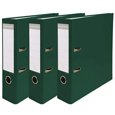 Image of Exacompta Ref 918405SE Lever Arch File 80mm Spine, Suitable for A4 Documents, Holds Up To 600 Sheets, Polypropylene Exterior / Paper Inner Dark Green (Pack of 3)