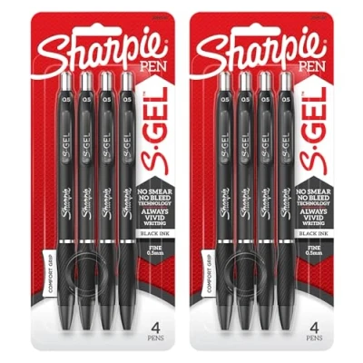 Image of Sharpie S Gel Pens Fine Point 0.5mm Black Ink Pack of 8 Retractable Comfort Grip