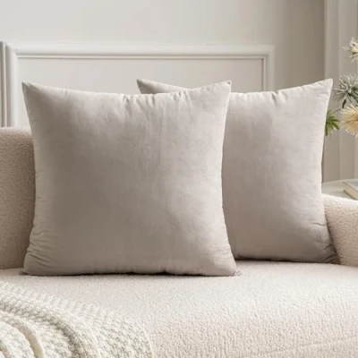 Image of MIULEE Pack of 2 Velvet Soft Decorative Square Throw Pillow Case Cushion Covers Luxury Pillowcases for Livingroom Sofa Bedroom with Invisible Zipper 50cm x 50cm,20x20 Inches Heart Wood