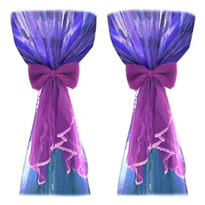 Image of 2 Pcs Lace Bow Curtain Tiebacks Fairy Fabric Tie Straps Elegant Drapery Holdbacks Rope for Home Office Hotel Dark Purple