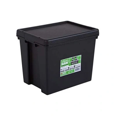 Image of Wham Bam 100% Recycled Super Strong Impact Resistant Black Re Usable Storage Boxes With Lids 24 Litre 38.5 x 29 31.5cm 3
