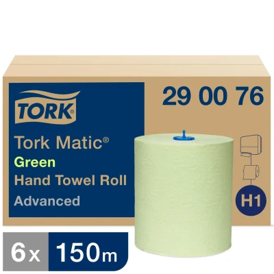 Image of Tork Matic Green Hand Towel Roll Advanced 290076 H1 Paper Towels for Dispenser, Absorbent, Tear Resistant, 2 ply, 6 Rolls x 150 m