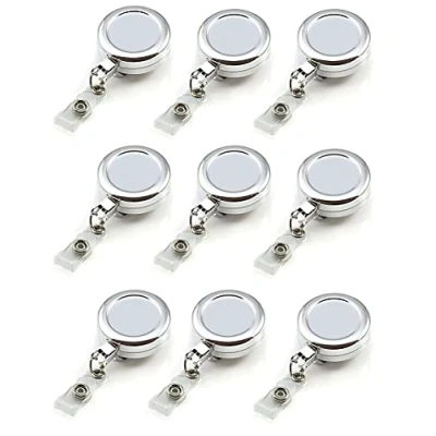 Image of Retractable Badge Reel Chrome Heavy Duty ID Pull with Strap Clip Extendable Card Holder (Pack of 10) PCL Media ltd