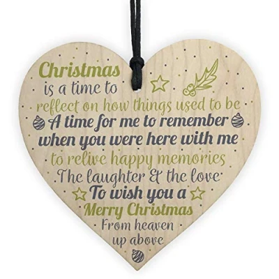 Image of RED OCEAN In Memory Christmas Handmade Wooden Heart Decoration Memorial Quote Tree Sign Plaque Gift