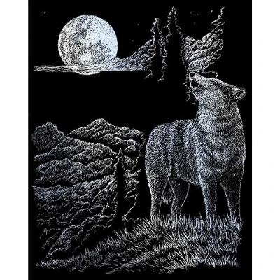 Image of Quickdraw Engraving Art Scraper Foil Kit A4 Wolf Moon Pre Printed Silver Set with