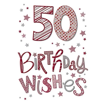 Image of Piccadilly Greetings GORGEOUS GLITTER COATED 50 BIRTHDAY WISHES 50TH GREETING CARD
