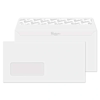 Image of Blake Business DL 110 x 220 mm 120 gsm Peel &amp; Seal Wallet Window Envelopes (37884) Brilliant White Wove Pack of 500