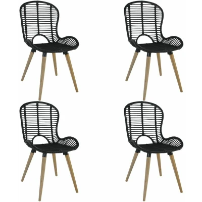 Image of vidaXL Dining Chairs 4 pcs Black Natural Rattan
