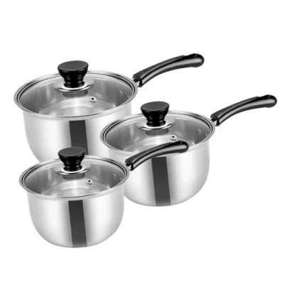 Image of sports flyfree 3 Piece Stainless Steel Pans Set, Induction Pot and Pan Set with Glass Lids, Includes 16cm, 18cm &amp; 20cm Saucepans, Cookware Compatible Induction, Gas Electric Hobs