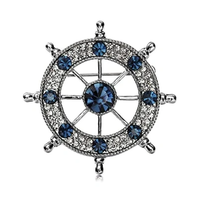 Image of HCMA Crystal Navy Style Brooches For Men Boat Rudder Brooch Badge Pins Jewelry Silvery Shirt Collar Suit Pin Man Gifts