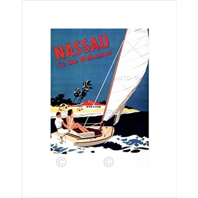 Image of Wee Blue Coo TRAVEL NASSAU BAHAMAS BEACH SEA OCEAN YACHT BOAT FRAMED ART PRINT MOUNT B12X6477