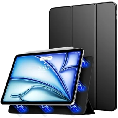 Image of TiMOVO Case for iPad Air 11 Inch M2 2024, 6th/5th/4th Generation (2024/2022/2020), Strong Magnetic Trifold Stand Cover, Support Apple Pencil Pro/2nd/USB C Black
