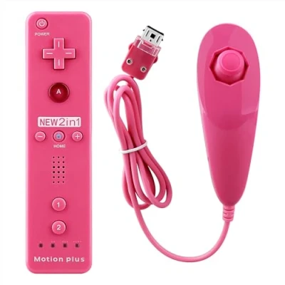 Image of OSTENT 2 in 1 Remote Controller Built Motion Plus + Nunchuk for Nintendo Wii Game Pink