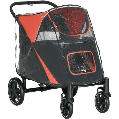 Image of One Click Foldable Pet Travel Stroller with Rain Cover for m l Dogs, Red Pawhut