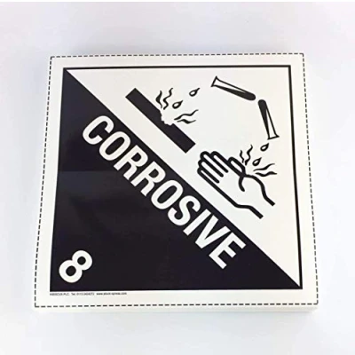Image of Class 8 Placards 250mm Pack of 10 Self Adhesive Corrosive Hazard Warning Diamond Labels