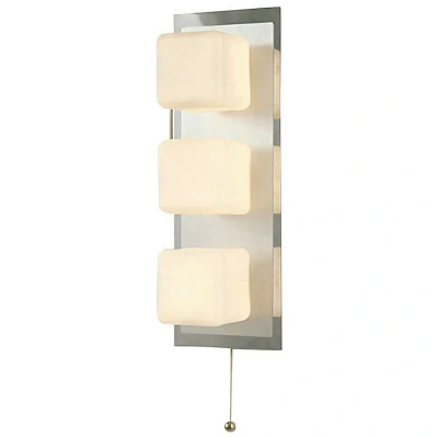 Image of IP44 Cube Wall Lamp Pull Cord Switch 3 Light G9 Polished Chrome &amp; Aluminium