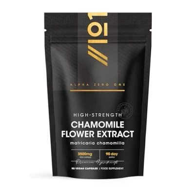 Image of Chamomile Flower Extract 7500mg 90 Vegan Capsules High Strength 15:1 Supplement 3 Months Supply Resealable and Recyclable Pouch by Alpha01