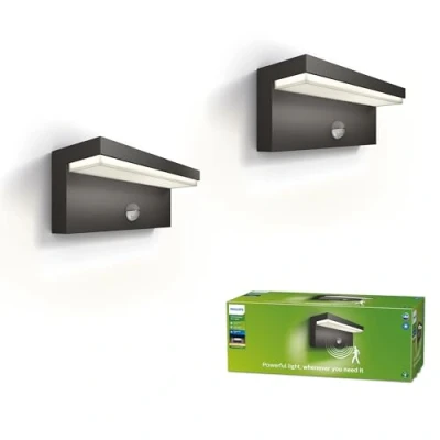 Image of Philips LED outdoor wall light Bustan 2 pack Sensor 2,700K