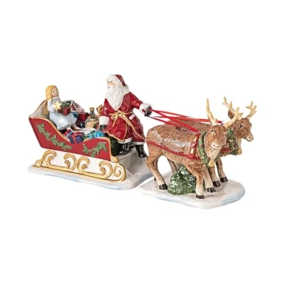 Image of Villeroy &amp; Boch Christmas Toys Nostalgia Sledge with Santa and Reindeers, Decorations, Xmas Decoration Indoor, Table Decoration, Porcelain