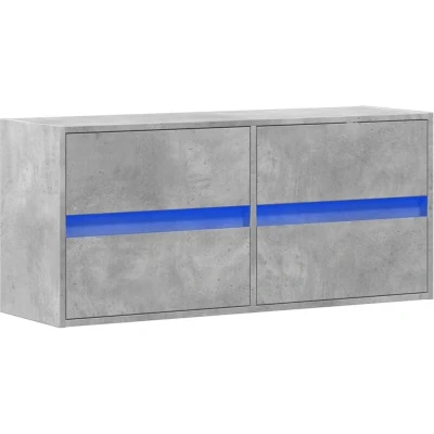 Image of vidaXL TV Wall Cabinet Floating Unit with RGB LED Lights, 100x31x45 cm, Concrete Grey, Engineered Wood, 2 Drawers &amp; Compartments, Space Saving, Mounted Design