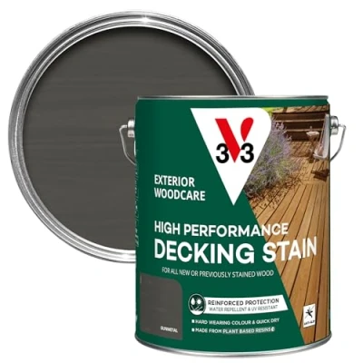 Image of V33 High Performance Decking Stain Gunmetal 5L Biosourced Formula Anti Slip Quick Dry UV Resistant Hard Wearing Long Lasting Weather Protection