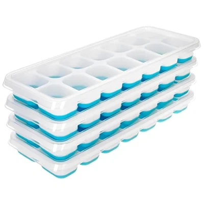 Image of ASAB Ice Cube Tray 4 Pack 56 Easy Release Cubes Silicone Trays Spill Resistant Removable Stackable Lid Durable Dishwasher Safe BPA Odour Free Freezer Save Space Drinks Baby Food Mold Blue
