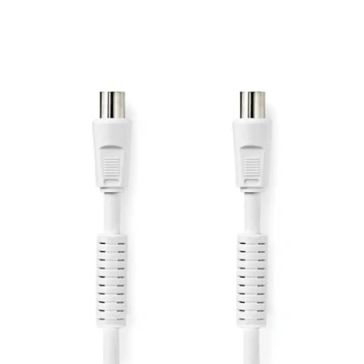 Image of NEDIS Coaxial Cable, IEC (Coax) Plug, Female, Nickel Plated, 75 Ohm, 4 Way Shielded, 1.50 m, Round, PVC, White, Plastic Bag