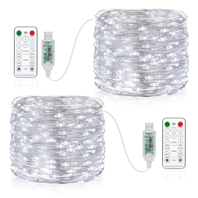 Image of Vacoulery Fairy String Lights, 150 LED USB Plug in Powered with 8 Modes Lights Remote Control Timer for Bedroom Patio Christmas Thanksgiving Party