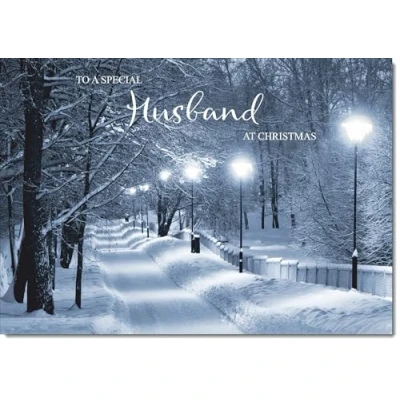 Image of doodlecards Husband Christmas Card Snowy Street Scene Medium Size with Plain Envelope