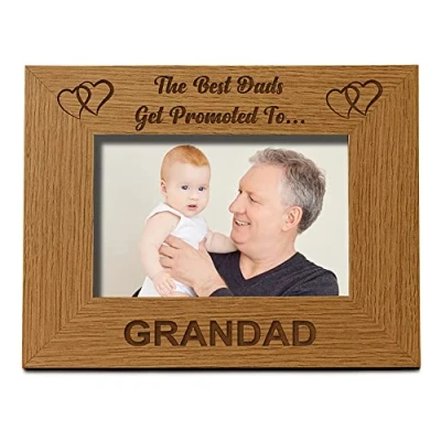 Image of ukgiftstoreonline Best Dads Get Promoted To Grandad Wooden Photo Frame Gift (4 x 6 Inch)
