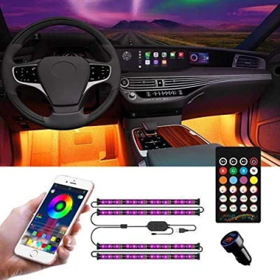 Image of Interior Car Lights, LED Strip Light with APP Controller, 4pcs 48 Lights Kit, Multi DIY Color Music Under Dash USB