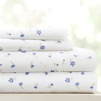 Image of Linen Market 4 Piece Sheet Set Patterned, Queen, Soft Floral Light Blue