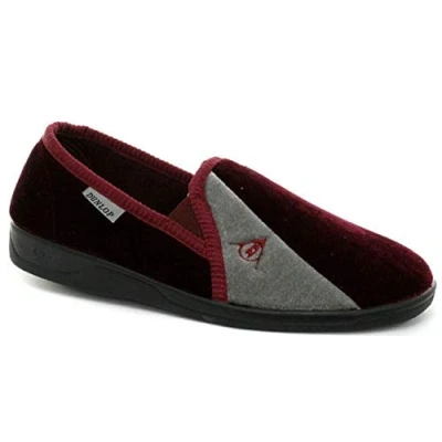 Image of DUNLOP Mens famous WINSTON elasticated gusset slippers (6 UK, Burgundy/Grey)
