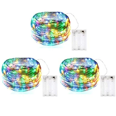 Image of BOLWEO Battery Powered Fairy String Lights,Christmas Tree Indoor Outdoor Decoration Lights,10ft Copper Wire / 3M 30 LEDs, 3 Packs, Multi Color