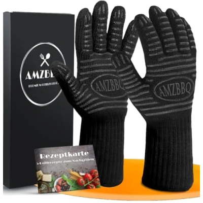 Image of AMZBBQ Barbecue Gloves / Oven Mitts, Heat Resistant Up To 500 Degrees, Various Sizes, Black , L